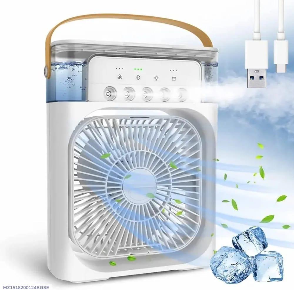 Multi-Function Portable Desktop Air Cooler Fan with LED Lighting, Adjustable Speed, and Built-in Humidifier Mist