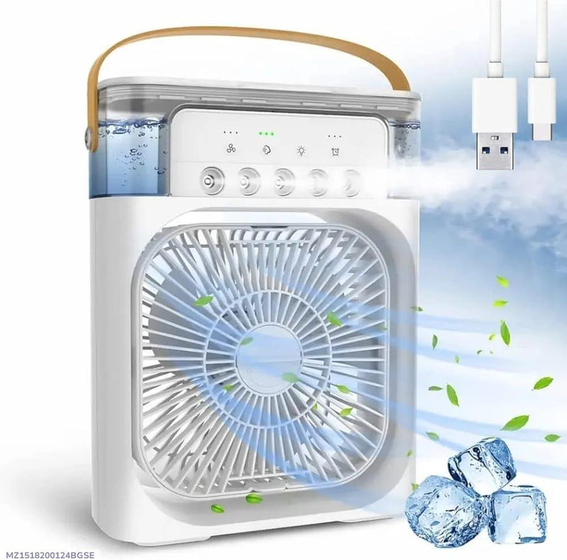 Multi-Function Portable Desktop Air Cooler Fan with LED Lighting, Adjustable Speed, and Built-in Humidifier Mist
