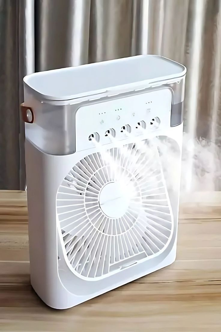 Multi-Function Portable Desktop Air Cooler Fan with LED Lighting, Adjustable Speed, and Built-in Humidifier Mist