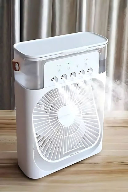 Multi-Function Portable Desktop Air Cooler Fan with LED Lighting, Adjustable Speed, and Built-in Humidifier Mist